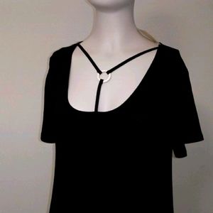 LOVE J Black tunic top with neck harness new with tags